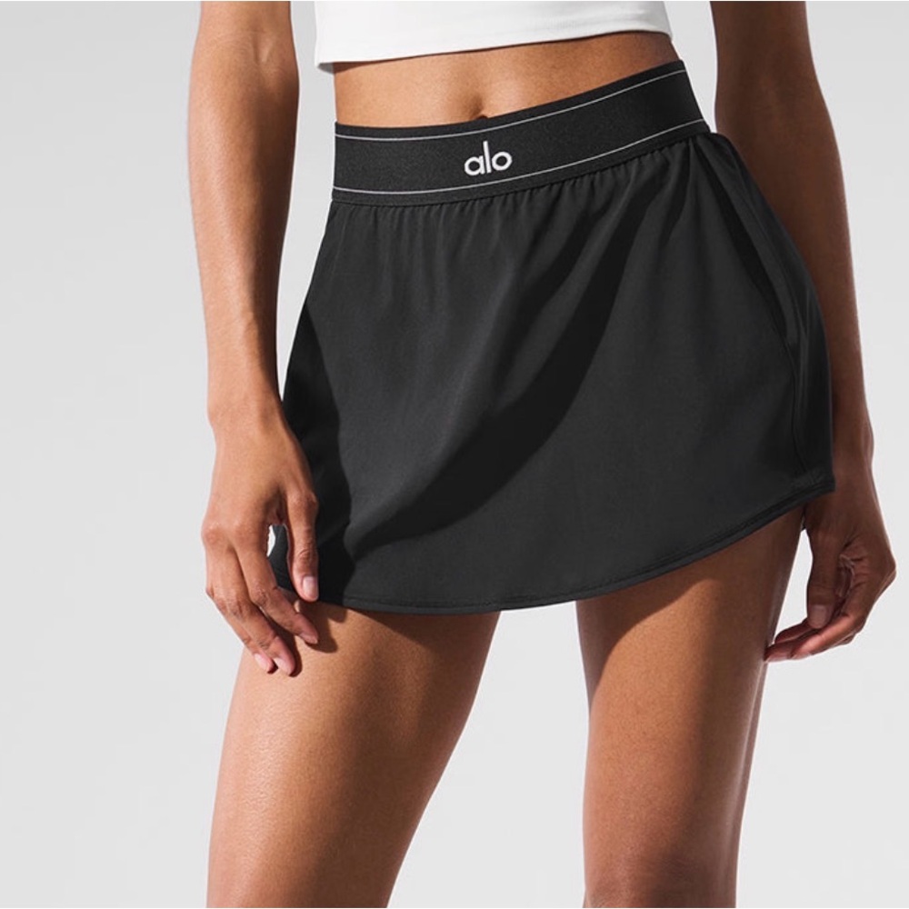 ALO Yoga Black Match Point Tennis Skirt